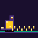 A yellow pixel combine harvester rolls right across a field of gold coins, leaving purple harvested stalks behind it.
